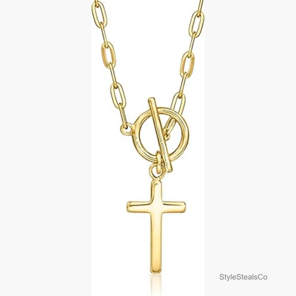 18kt Gold Over Sterling Silver Cross Pendant Necklace 16 Inches